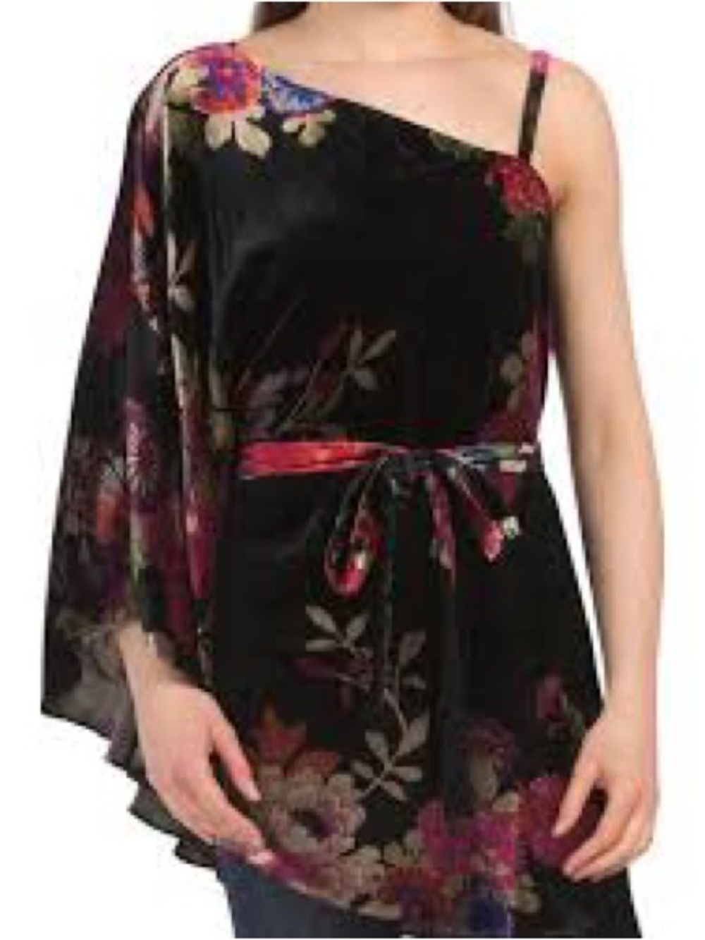 Natori Black Floral One-Shoulder Top